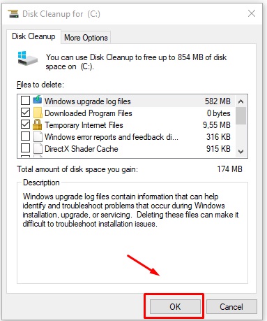 screen of disk cleanup